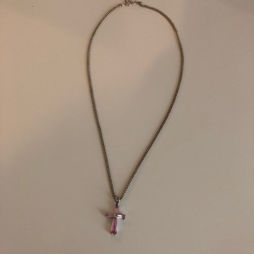 Pink Crystal Cross Necklace